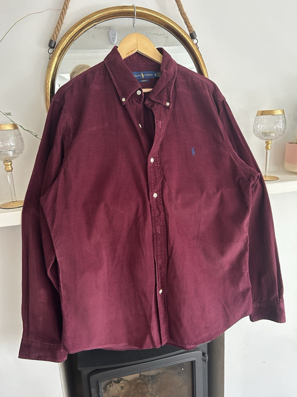 Ralph Lauren Burgundy Corduroy 100% Cotton Shirt, Size XL - Slim Fit
