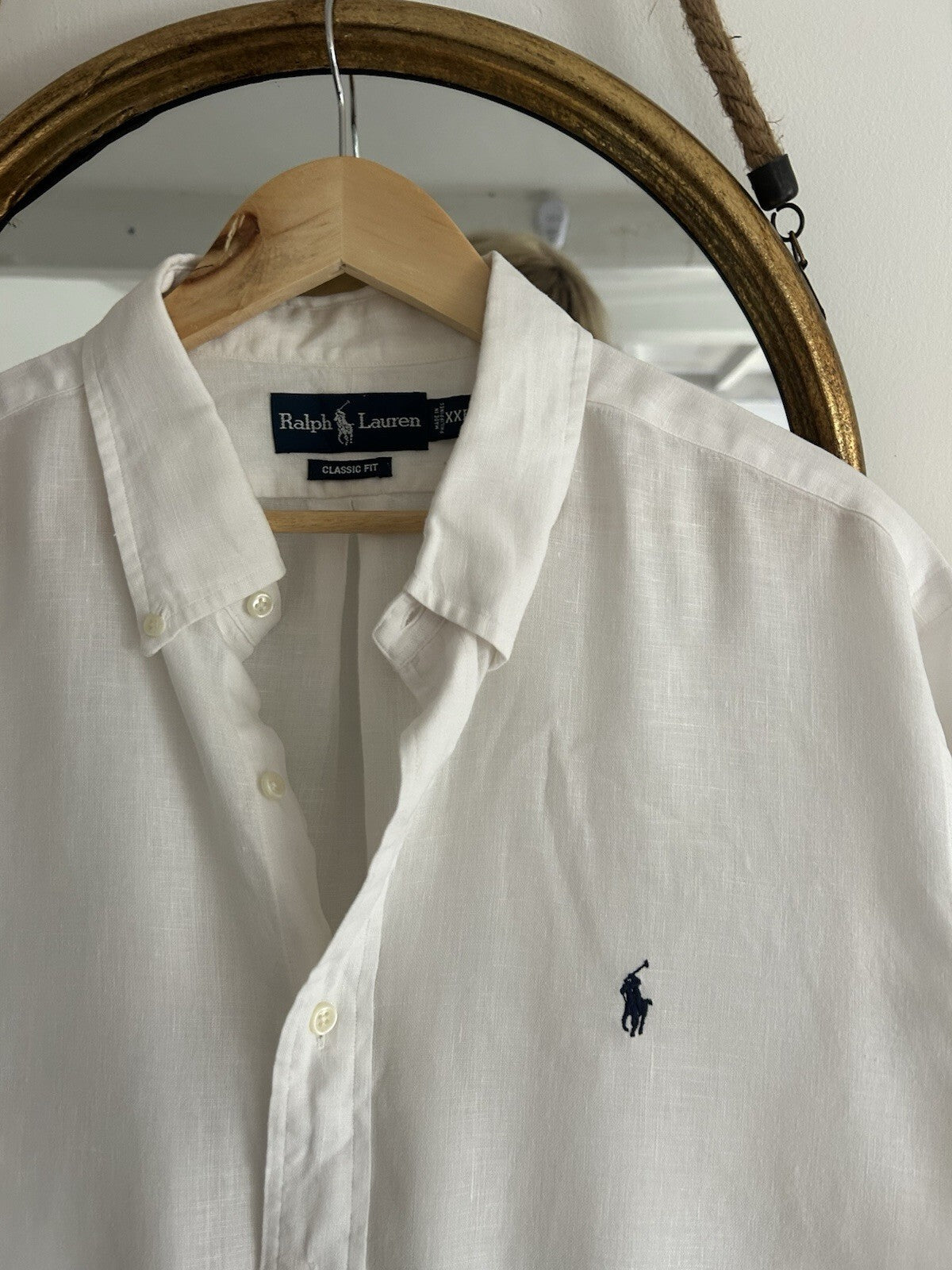 Ralph Lauren 100% Linen White Short-Sleeved Shirt, Size XXL - Classic Fit