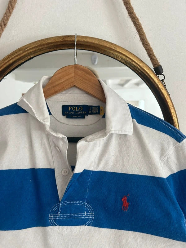 Ralph Lauren Blue and White Striped Rugby Shirt